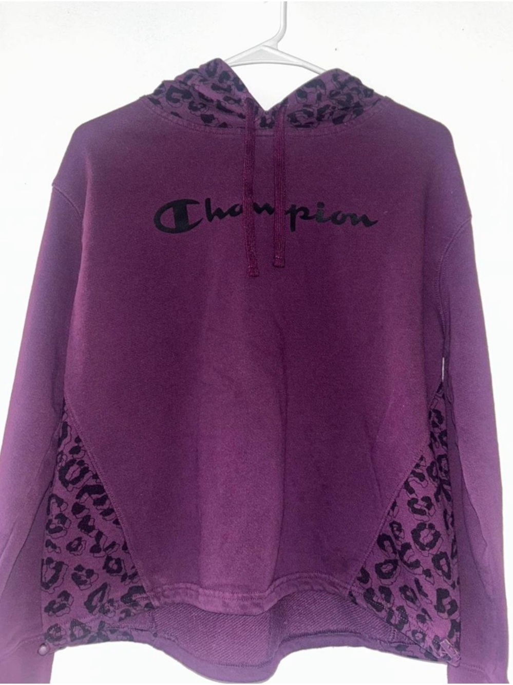 Champion Purple Hoodie with Black Leopard Accents